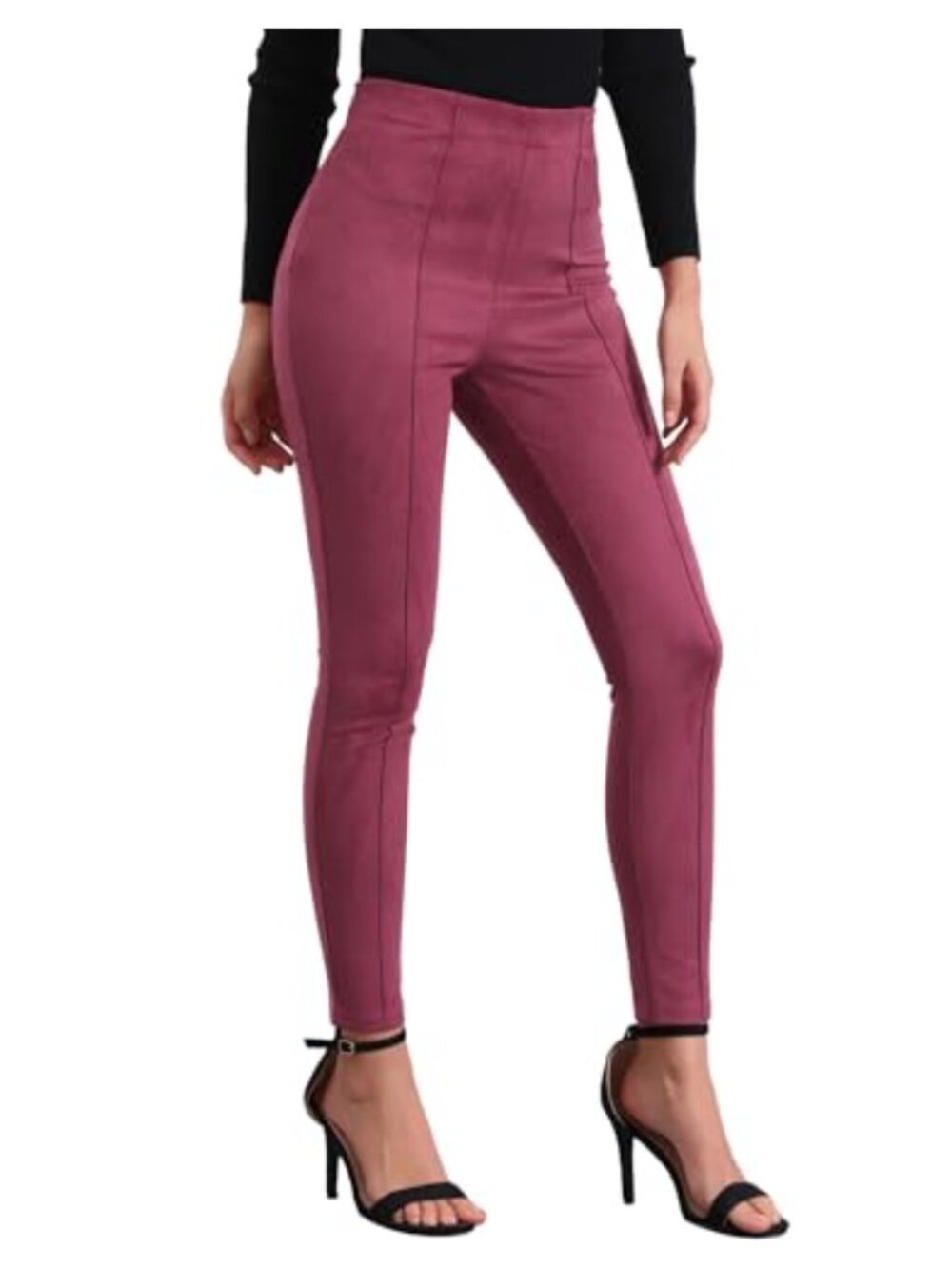 Allegra K Faux Suede High Waist Leather Leggings Casual Pants